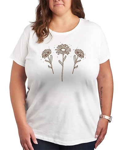 Hybrid Apparel Trendy Plus Flowers Graphic Crew Neck T-Shirt