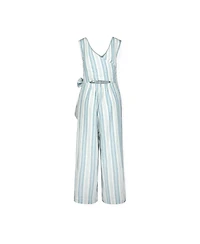 Hope & Henry Womens' Woven Sleeveless Tie-Waist Jumpsuit with Wide Leg