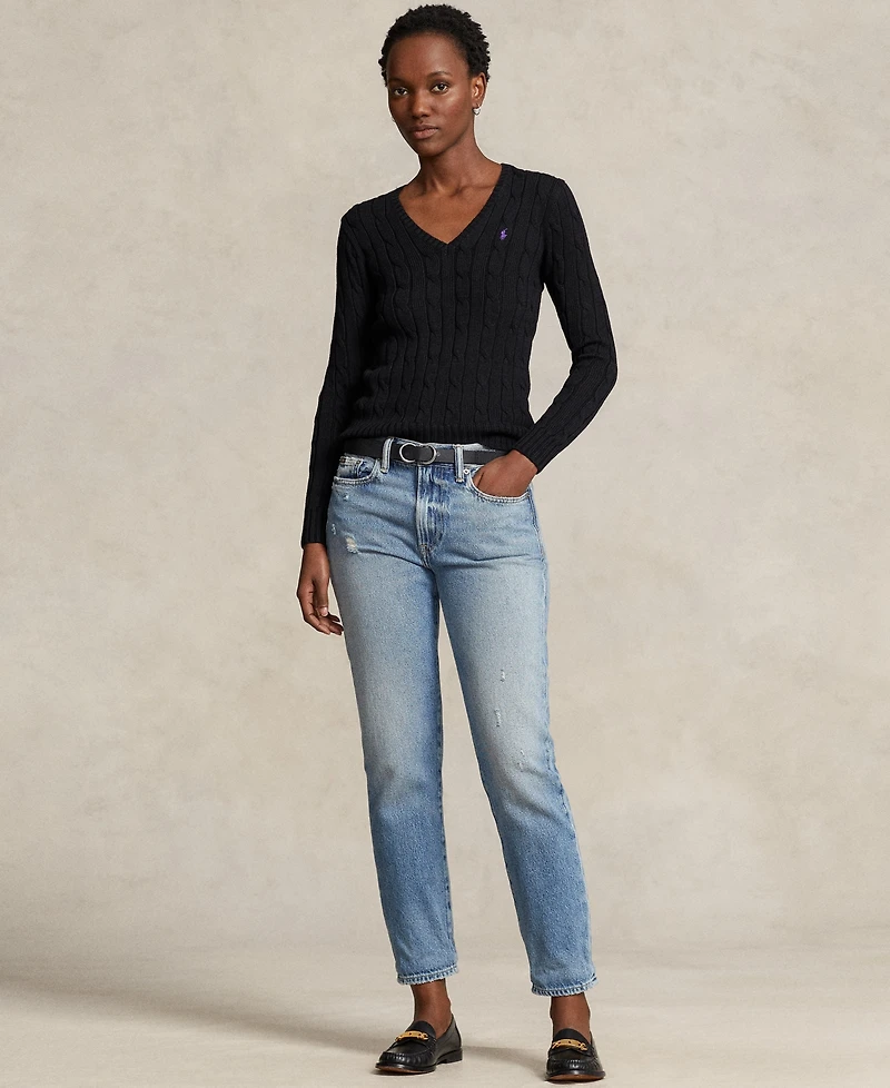 Polo Ralph Lauren Women's Cable-Knit Cotton V-Neck Sweater