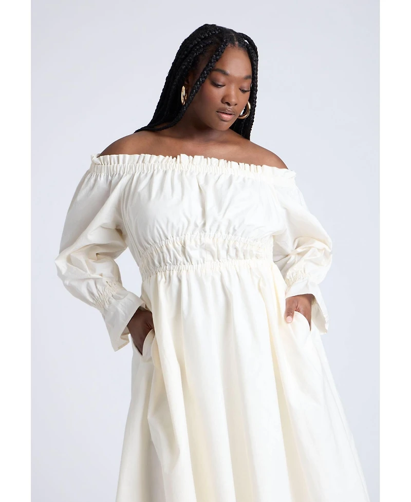 Eloquii Women's Off The Shoulder Ruffle Maxi Dress