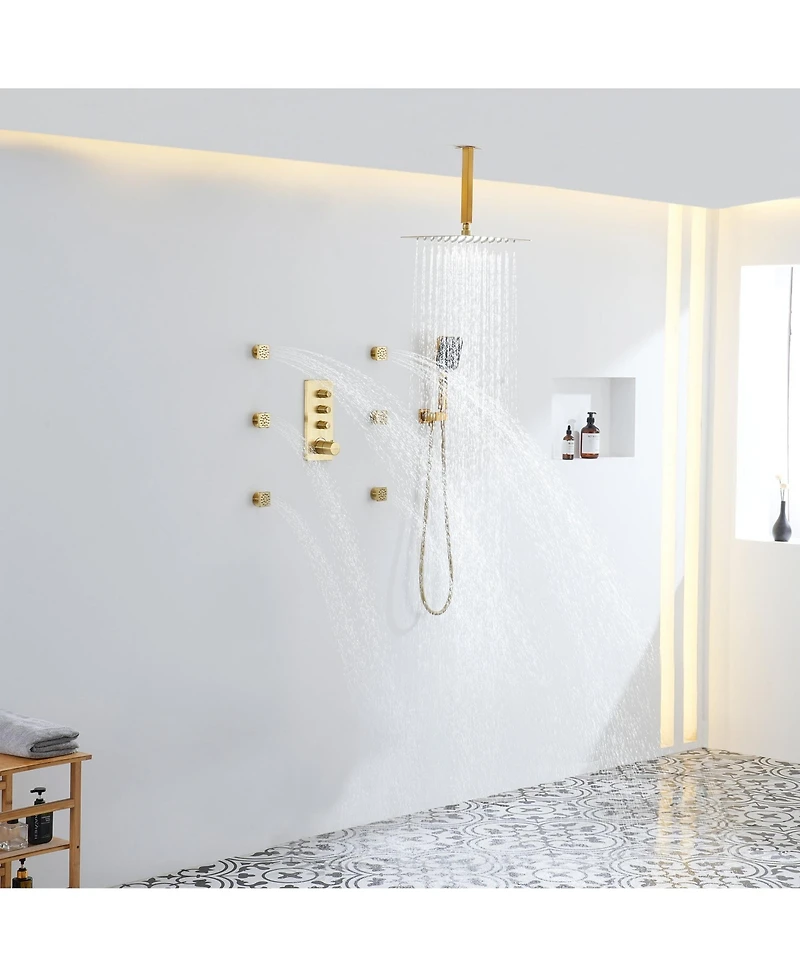 High-Pressure Thermostatic Shower System - 3-Function Handheld & Rainfall Shower Head Combo