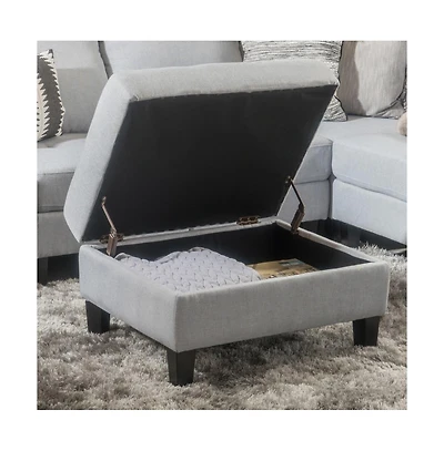 Tufted Storage Ottoman with Waffle Stitching, Upholstered Footrest Hidden Storage-The Pop Home