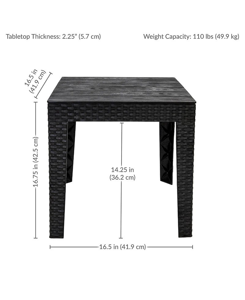 Weather-Resistant Outdoor Side Table with Faux Wood Plank Tabletop - 16.5" Square - Black