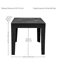 Weather-Resistant Outdoor Side Table with Faux Wood Plank Tabletop - 16.5" Square - Black