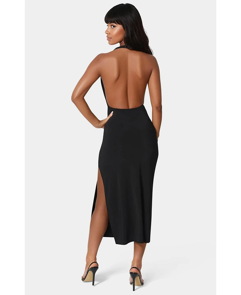 Bebe Women's High Neck Cowl Maci with Slit Dress