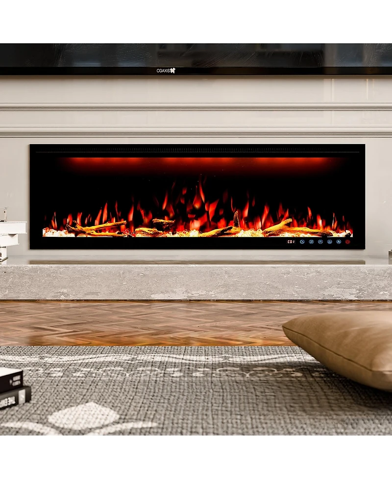 Smart 50" Wall-Mounted Electric Fireplace with Realistic Flame Effects, Dual Heating, and Alexa Compatibility