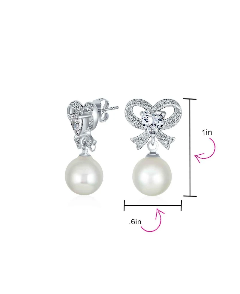 Bling Jewelry Victorian Dangle Chandelier Earrings with Cz Pearl and Bow Design