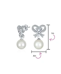 Bling Jewelry Victorian Dangle Chandelier Earrings with Cz Pearl and Bow Design