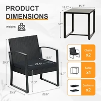 Aoodor 3-Piece Patio Furniture Set, Outdoor Rattan Wicker Chairs with Table, Sofa Set Including Cushions