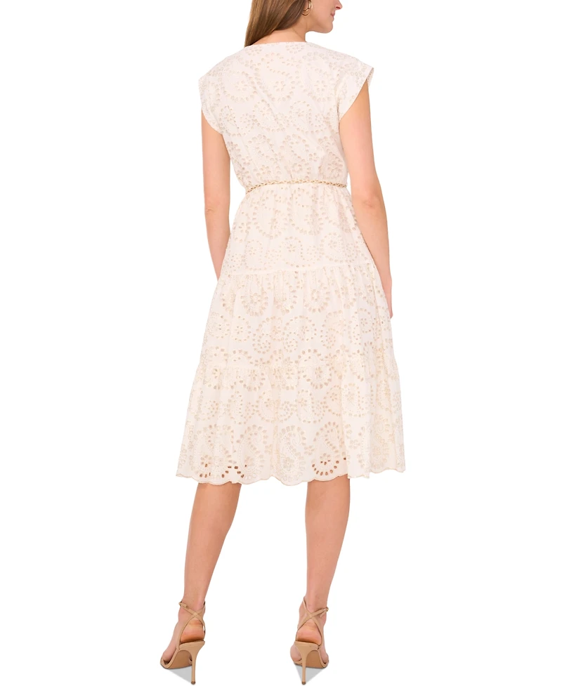 Vince Camuto Women's Embroidered Eyelet Tiered Midi Dress