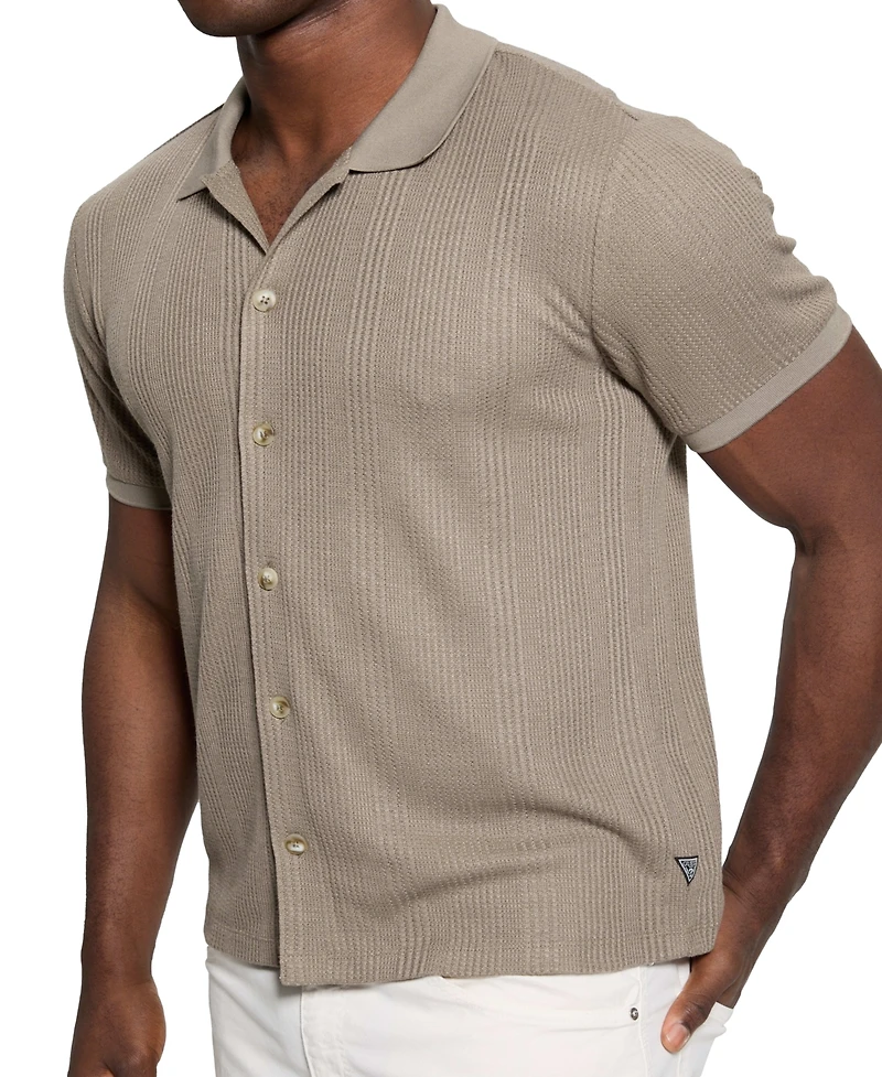 Guess Men's Joshua Textured Short Sleeve Button-Front Sweater