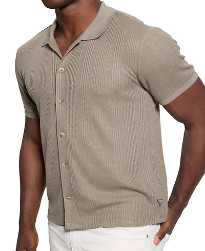 Guess Men's Joshua Textured Short Sleeve Button-Front Sweater