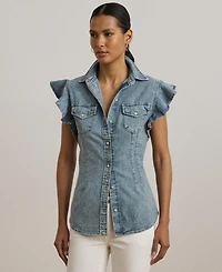 Lauren Ralph Lauren Women's Denim Flutter-Sleeve Shirt