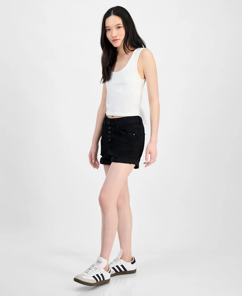 Indigo Rein Juniors' Exposed-Button High Rise Destructed Shorts