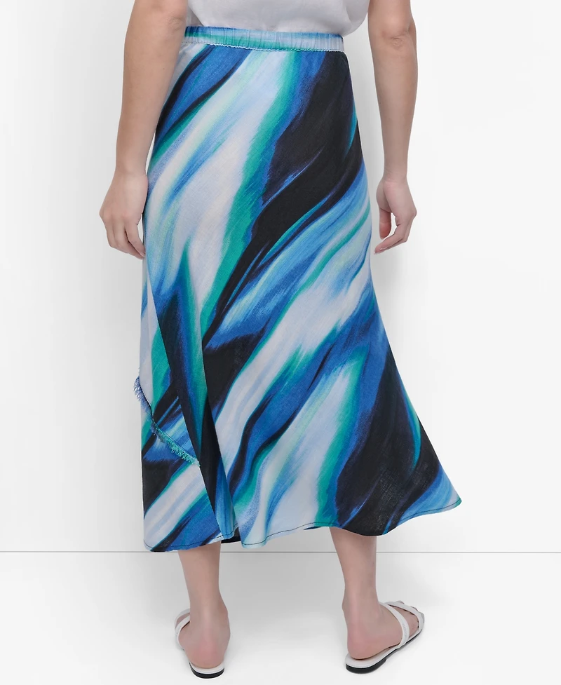 Dkny Women's Printed Fringe-Seam Midi Skirt