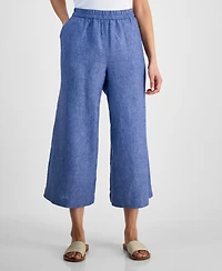 Charter Club Petite 100% Linen Wide-Leg Cropped Pants, Exclusively at Macy's
