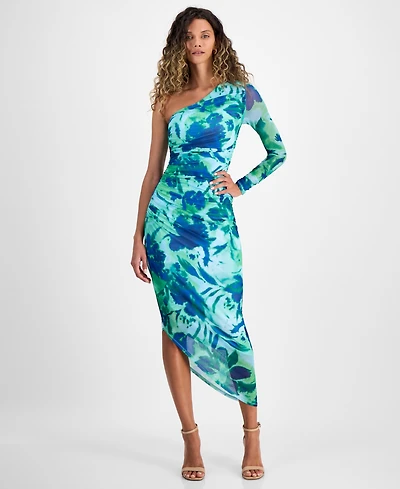Rachel Roy Women's Quinn Floral Asymmetric Mesh Midi Dress