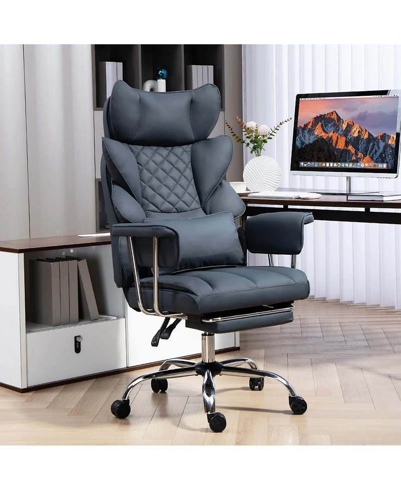 Dyhome Faux Leather Gaming Chair, Ergonomic High-Back Office Chair With Tilt and Swivel, Reclining Computer Desk for Women, Men