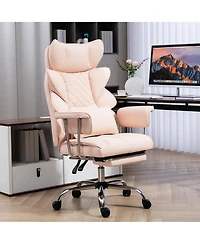 Dyhome Faux Leather Gaming Chair, Ergonomic High-Back Office Chair With Tilt and Swivel, Reclining Computer Desk for Women, Men