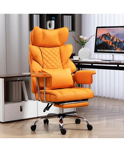 Dyhome Faux Leather Gaming Chair, Ergonomic High-Back Office Chair With Tilt and Swivel, Reclining Computer Desk for Women, Men