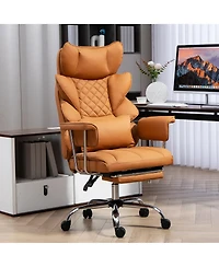 Dyhome Faux Leather Gaming Chair, Ergonomic High-Back Office Chair With Tilt and Swivel, Reclining Computer Desk for Women, Men