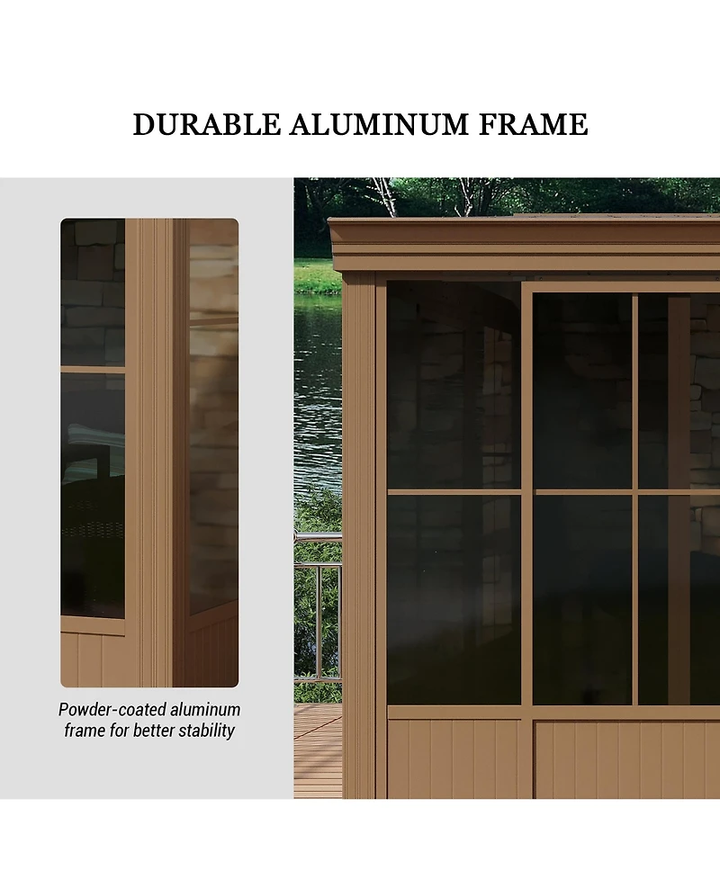 Mondawe 12x14FT Wall Mounted Sunroom，Lean-to Gazebo Sun Room for Deck Patio