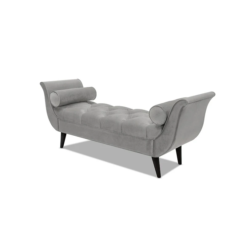 64 Inch Tufted Velvet Entryway Bench, Upholstered Bedroom Bench with Bolster Pillows & Wood Legs-The Pop Home