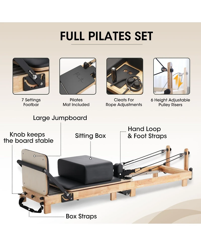 Mikolo Pilates Reformer, Foldable Reformer Pilates Machine for Home Use, with Dual Resistance- Springs and Cords, Pilates Equipment for Home Workouts