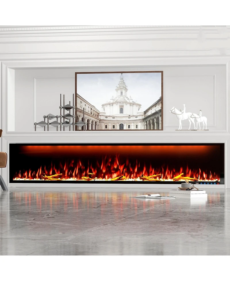 Smart 88" Wall-Mounted Electric Fireplace with Realistic Flame Effects, Dual Heating, and Alexa Compatibility