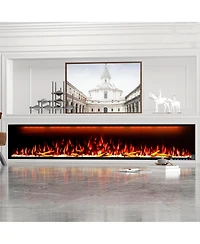 Smart 88" Wall-Mounted Electric Fireplace with Realistic Flame Effects, Dual Heating, and Alexa Compatibility
