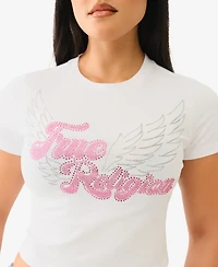 True Religion Women's Ss Crystal Wing Baby T-Shirt