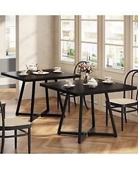 Tribesigns Square Dining Table Set of 6, 31.5" Industrial Dinner Table with Metal Base, Wood Kitchen Table for 10 People, Brown Bar Table