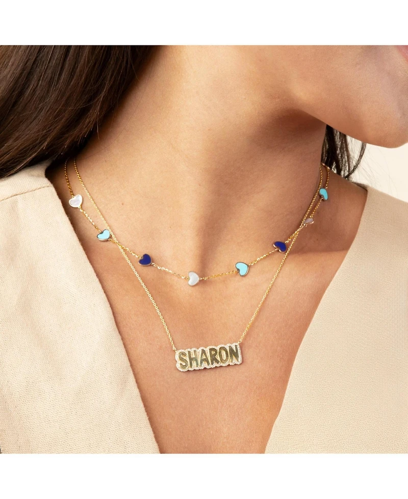 The Lovery Mixed Blue Heart Station Necklace 14K Gold
