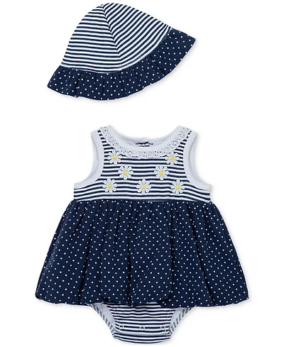 Little Me Baby Girls 2-Pc. Daisies Stripe Popover Dress & Hat Set