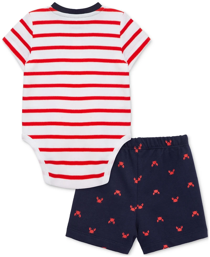 Little Me Baby Boys 2-Pc. Crab Stripe Bodysuit & Shorts Set