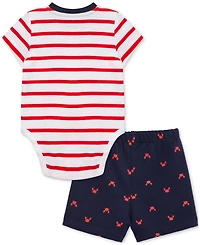 Little Me Baby Boys 2-Pc. Crab Stripe Bodysuit & Shorts Set