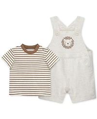 Little Me Baby Boys 2-Pc. Stripe T-Shirt & Lion Shortall Set