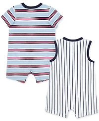 Little Me Baby Boys Baseball Stripe Rompers, Pack of 2