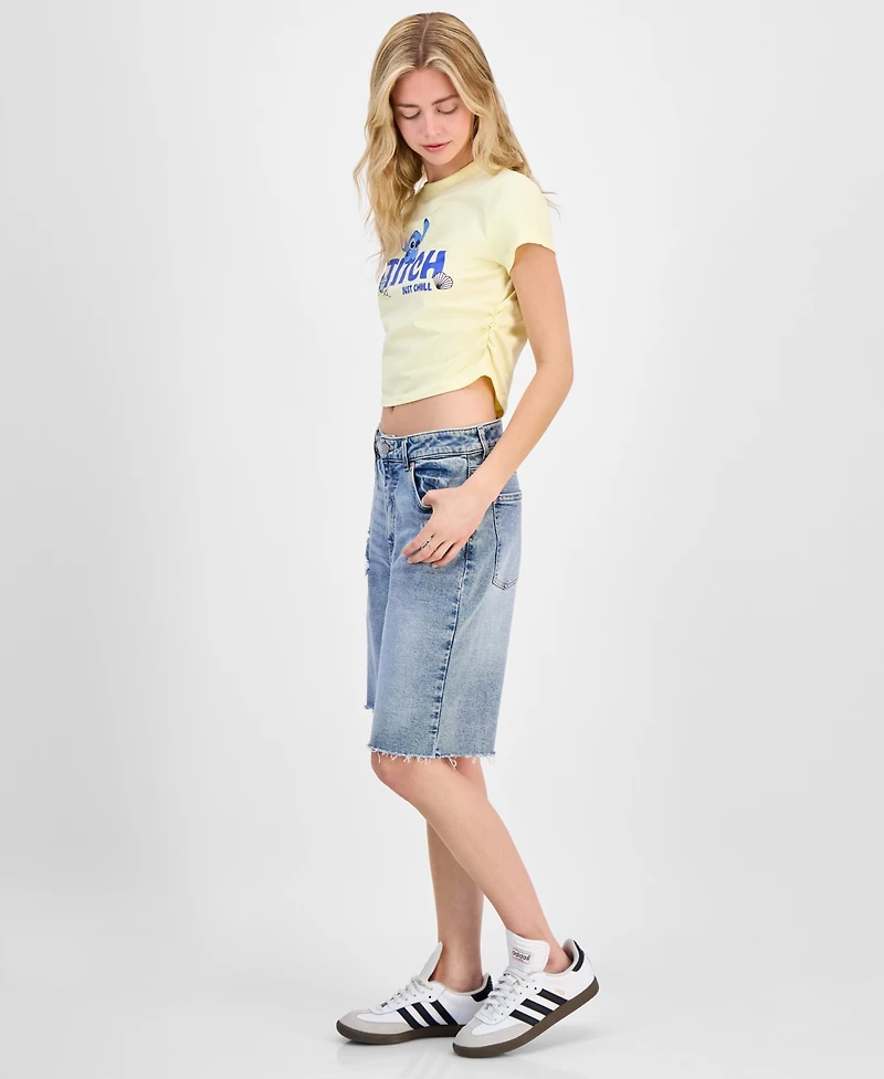 Disney Juniors' Stitch Beachy Short-Sleeve Side-Cinch Tee