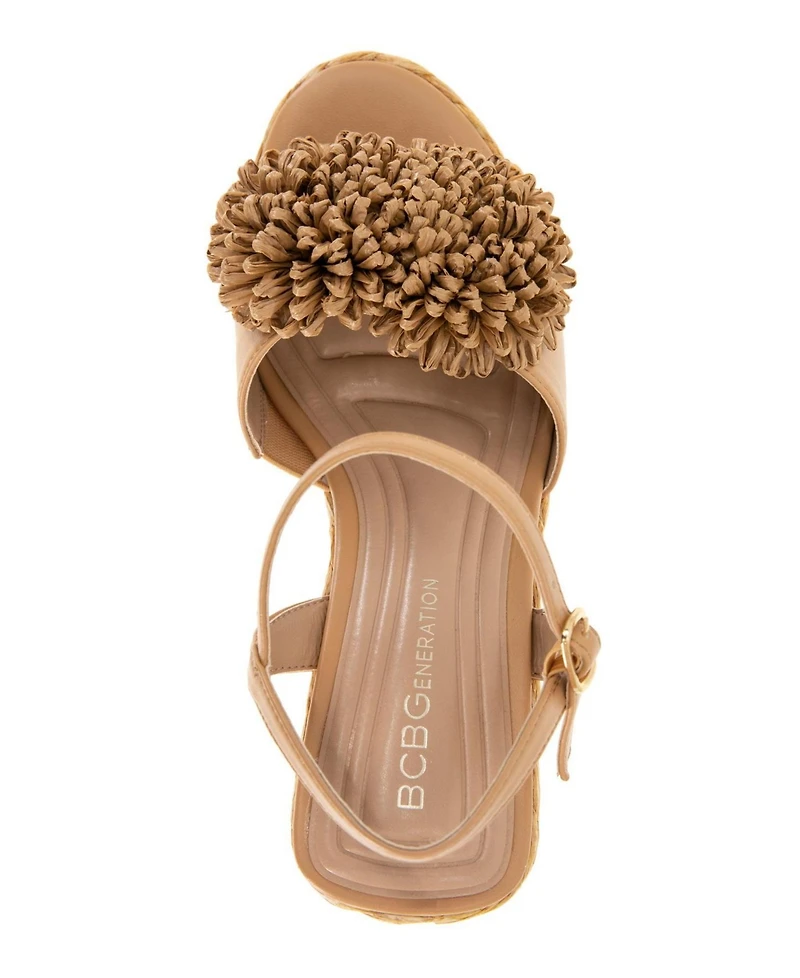 BCBGeneration Women's Erika Raffia Flower Wedge Sandals