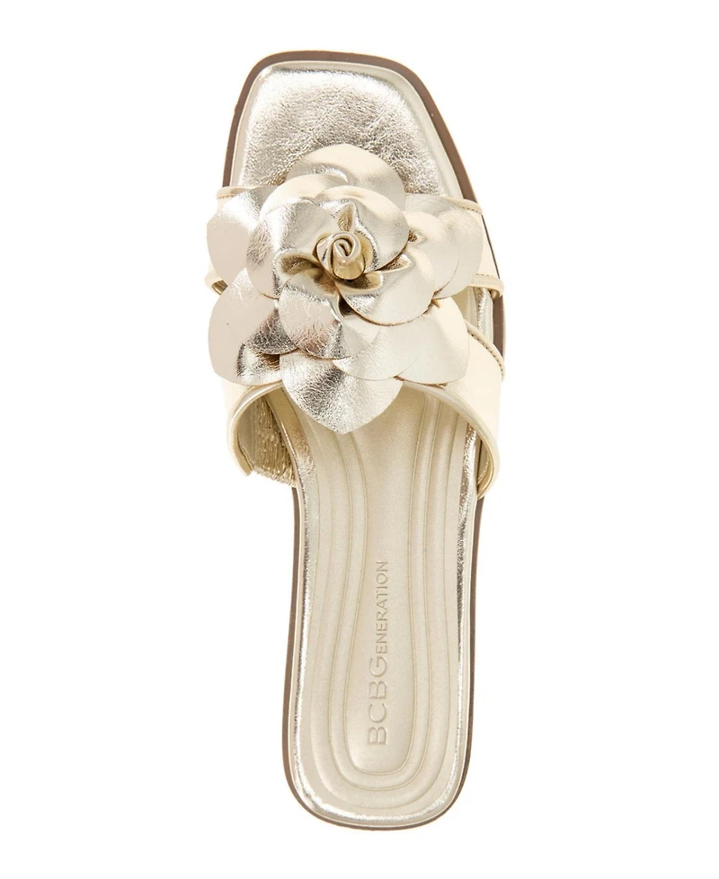 BCBGeneration Women's Mazey Flower Slide Flat Sandals