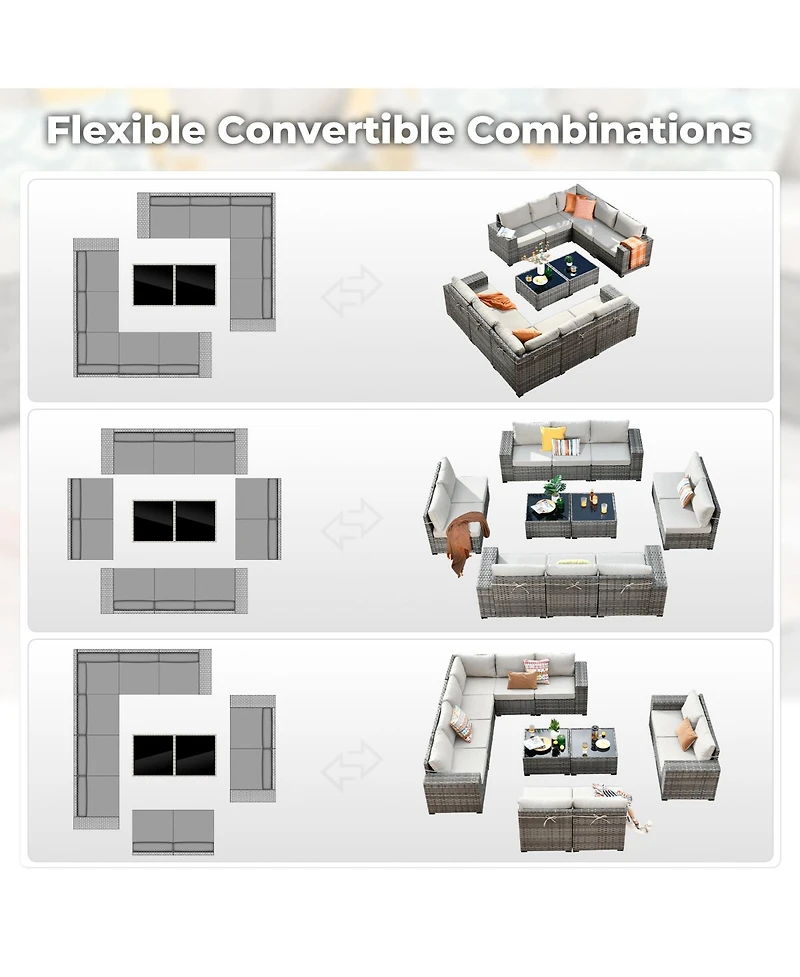 Xizzi Patio Furniture Set,12 Pieces Outdoor Sectional Sofa Couch Set,Patio Conversation Set with Modular Wicker Deep Seat Chairs,Comfy Cushions,Side T