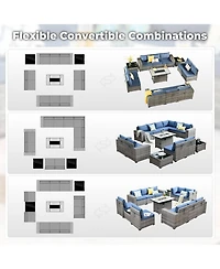 Xizzi 13 Pieces Patio Furniture Set,Outdoor Sectional Sofa Couch Set,Modern Conversation Set with Rectangular Fire Pit Table,Wide Armrests and D