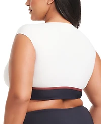 Bleu by Rod Beattie Plus Button-Down Cap-Sleeve Cropped Swim Top