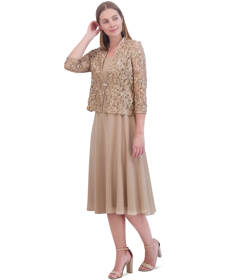 Jessica Howard Women's Soutache Jacket & Jewel-Neck Midi Dress
