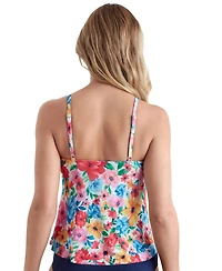 ShapeSolver by Mimi Flamingo Women's Wallflower V Neck Double Tiered Tankini Swimsuit Top