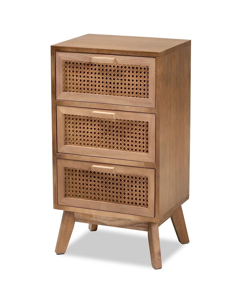 Baxton Studio 15.7" Finished Wood Baden Mid-Century Modern 3-Drawer End Table