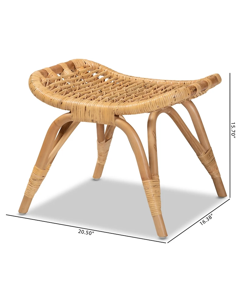 bali & pari 20.5" Natural Rattan Bernardo Modern Bohemian Ottoman