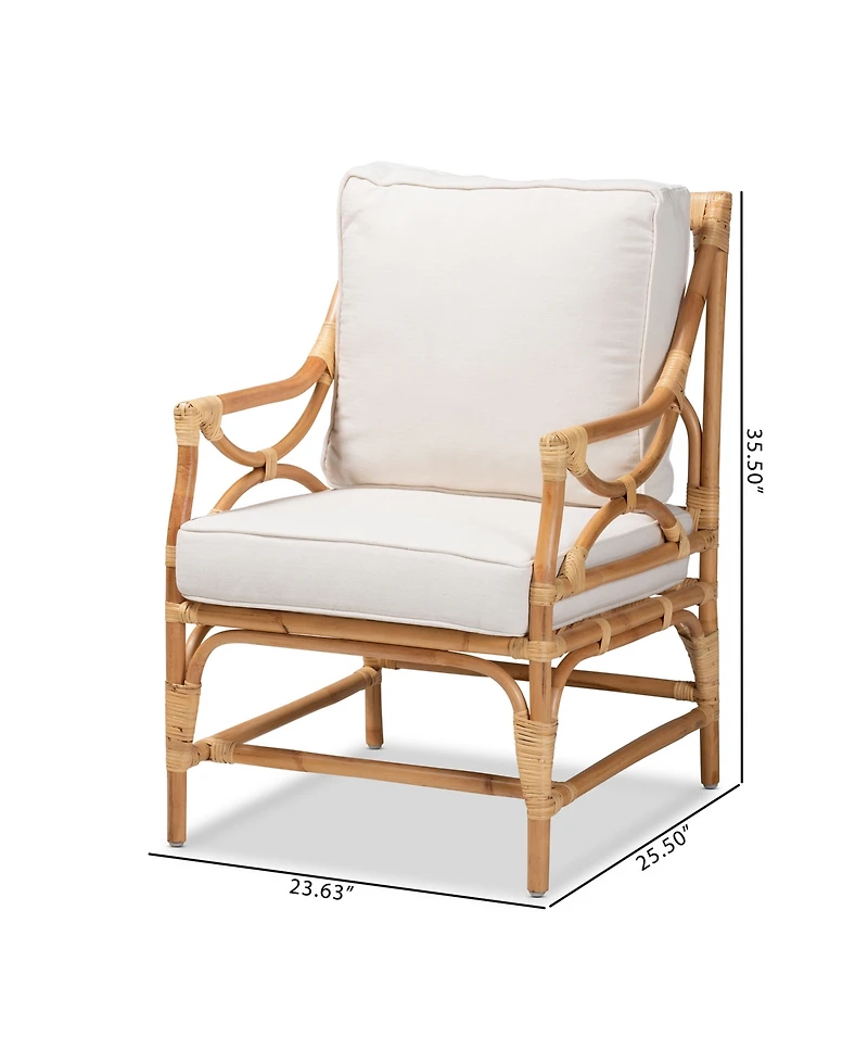 bali & pari 23.6" Upholstered and Rattan Brandon Modern Bohemian Armchair