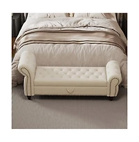 64.5 Inch Velvet Upholstered Storage Bench, Tufted Bed Bench with Nailhead Trim for Bedroom-The Pop Home